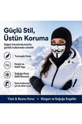 Womanandkids Wak Unisex Anonymous Baskılı Balaklava 1 Adet Tek Beden Viskoz Kask İçi Motosiklet Maskesi Siyah