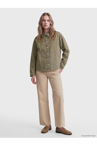 Lcw Vision Yeşil Gömlek Yaka Oversize Kadın Jean Ceket