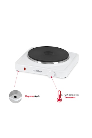Simfer HP1500W Beyaz Hot Plate Tek Gözü Elektrikli Ocak