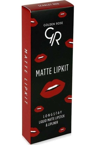 Golden Rose Matte Lip Kit - Scarlet Red Likit Mat Ruj + Dudak Kalemi