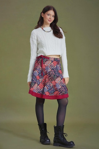 Kırmızı Desenli Anvelop Kısa Etek Kırmızı