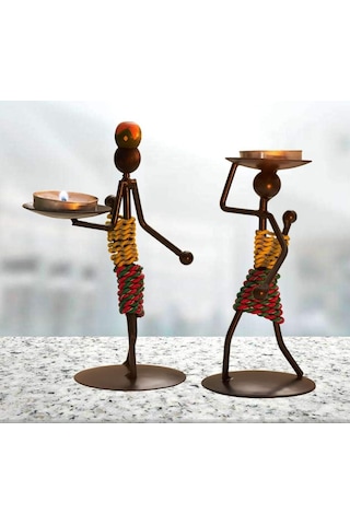 Ds Hediyelik Toptan Afrikalı Kadın Tasarımlı Tealight Metal Mumluk Dekoratif Şık Hediyelik Genel