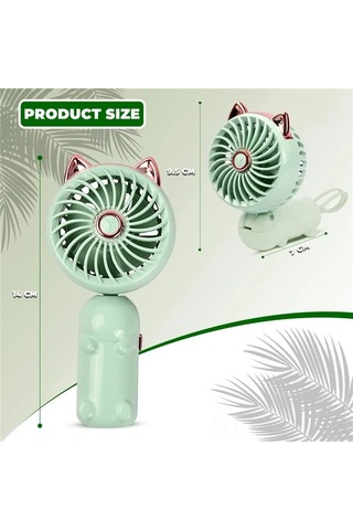 Hfambition Yeşil Mini Usb Şarjlı Katlanabilir El Fani - Zeeful Kedi Kulaklı Taşınabilir Soğutucu