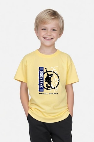 Panios Kids Sk Sport Baskılı Erkek Çocuk Kısa Kollu Yuvarlak Yaka T-shirt Sarı