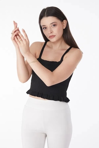 Kazax Yazlık Triko Crop Siyah