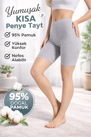 Ağlı Kısa Gri Penye Tayt Süper Kalite Gri