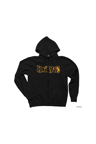 Haikyu Siyah Fermuarlı Kapşonlu Sweatshirt Siyah