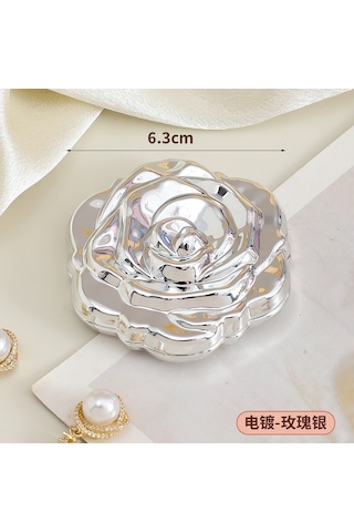 Gül Tasarımlı Çanta/cep Aynası - Katlanabilir, Mini Boy, Taşınabilir, Makyaj Aynası, 6cm Gri