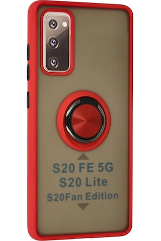 Newface - 315 - Samsung Galaxy Uyumlu S20 Fe Kılıf Montreal Yüzüklü Silikon Kapak - Csmo-tex - - Kırmızı