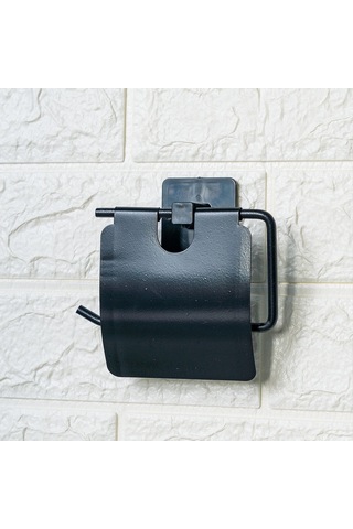 Banyo Dekoru İçin Yapışkanlı Paslanmaz Siyah Metal Kapaklı Tuvalet Kağıt Tutucu Diğer