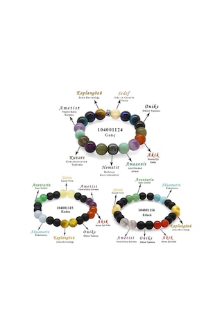 Küre Kesim Multicolor Doğaltaş Kombinli Erkek-kadın-genç Başarı Bilekliği 3lü Set Çok Renkli