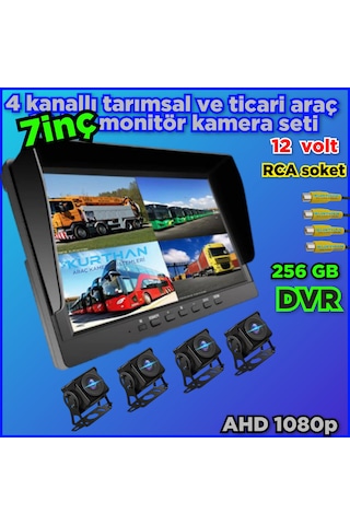 7 İnç Dvr Ekran 4 Ad 180 Derece Balık Gözü Lens Ahd Kamera Seti