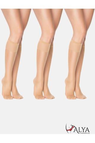Alya Underwear Kadın Parlak Diz Altı Çorap 15 Denye, İnce Fit - 3'lü Paket Ten 57 3'lü