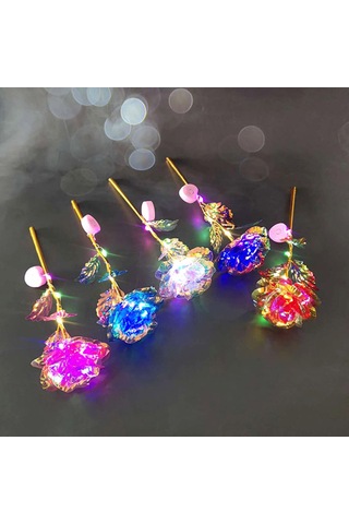 Dofolink 24k Renkli Altın Yapraklı Gül: Işıklı Simülasyon, Noel/valentines Hediyesi, Kaliteli Malzeme, Kolay Kullanım, Tek Dal, Kalp Şekilli Açık Işık