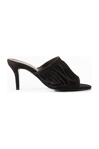 Dericia Shoes Glint Hakiki Deri Süet Kadın İnce Topuklu Yazlık Terlik Kahverengi