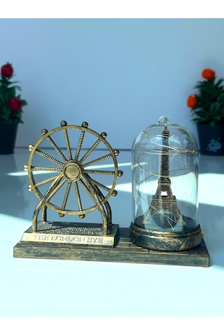 Yel Değirmeni Ve Eyfel Kulesi Cam Küreli Masaüstü Biblo Hediye