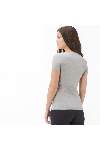 Lacoste V Yaka Organik Pamuk Bayan T-shirt Bej - Gri