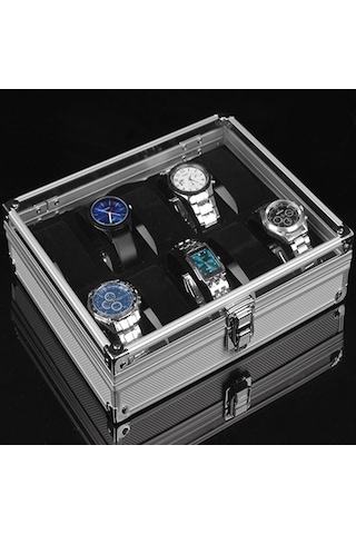 12 Yuvalı Mücevher Saati Ekran Saklama Kutusu Dikdörtgen Alüminyum Alaşımlı Saat Kutusu Tutucu Özellikleri: 26 21 6.7cm