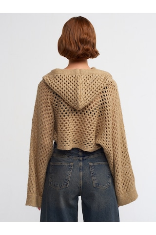 Dilvin Kapşonlu Simli Kimono KazakAltın Altın - Bej