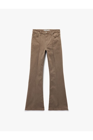 Koton Slim Fit Normal Bel Cep Detaylı Nervürlü İspanyol Paça Pantolon - Flare Jeans Kahverengi 6wal40064mw Kahve