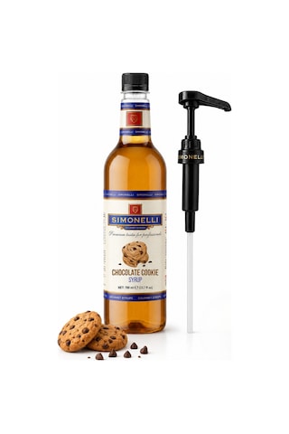 Simonelli Çikolatalı Kurabiye Chocolate Cookie Aromalı Kahve ve Kokteyl Şurubu 700 ML + Şurup Pompası - Latte Frappe Milkshake ve Tatlı Şurubu