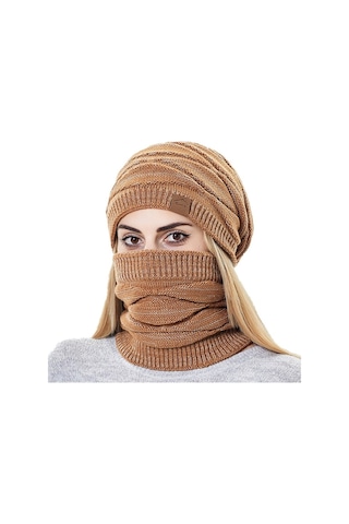 Kadınlar İçin Şık Ve Sıcak Kışlık Bere Şapka Atkı Seti, Soğuk Havalara Özel Kombin Kahverengi