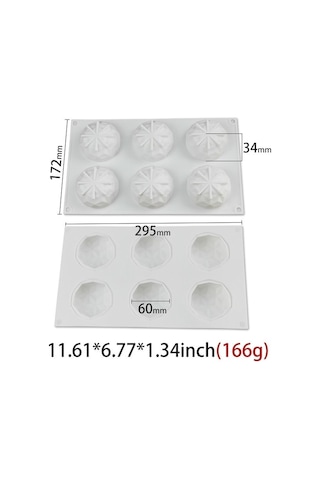 Soulader 6'lı Silikon Kalıp Seti Elmas Şekilli Cupcake Pasta Kek Çikolata Yapımı Beyaz