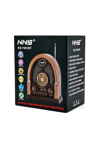 Usb Şarjlı - Nostalji Bluetooth İbreli Fm Radyo Mp3 Usb - Tf Player Speaker Ns-7061bt Pl-4711 5250