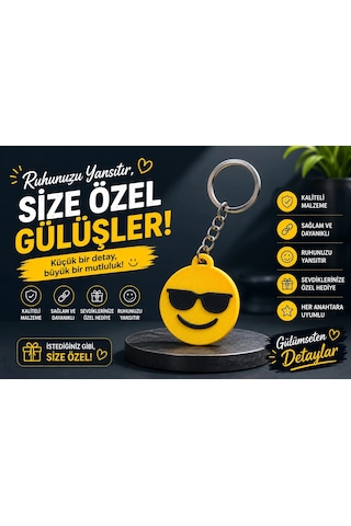 Emoji Anahtarlık , Gözlüklü Emoji Şeklinde Araç Anahtarlık - Emoji Araba Anahtarlığı