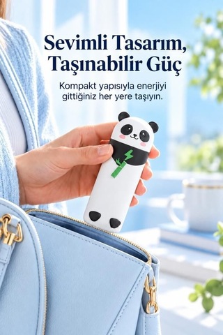 Yenilikçi Ürün Hediyelik Cihaz Mobil Enerji Mini Powerbank 5000 Mah Panda Pb5000 Siyah Beyaz Çok Renkli