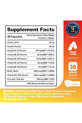 Kiperin B Complex Pro Yüksek Emilim B Vitamini Kompleksi 30 Kapsül
