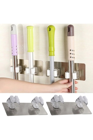 Makine Halısı Pratik Organizer 4lü Yapışkanlı Fırça Paspas Mop Fırça Sabitleyici Ergonomik Alet Aparatı Çok Renkli