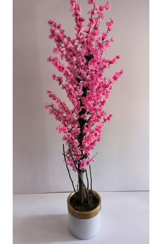 Rüzgar Yapay Çiçekçilik 30x30 Krem Gold Saksıda Bahardalı Ağacı Pembe