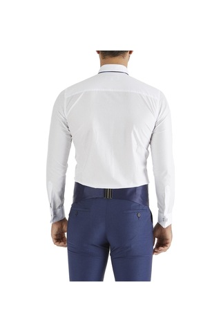 Efor Slim Fit Duble Manşet Biyeli Beyaz Lacivert Damatlık Smokin Gömlek Gk 182 Beyaz