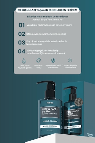 Erkekler İçin Serinletici Genital Bölge Temizleme Jeli Kundal Pure & Safe Cooling Homme Cleanser