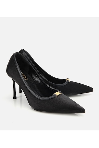 Hotiç Kadın Saten Siyah Gold Detaylı Yüksek Topuklu Stiletto 01ayh314760a100 01ayh314760a100 Siyah