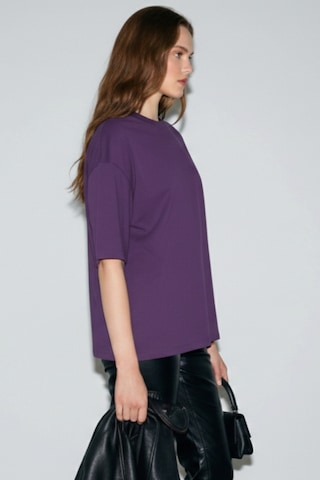 Soft&Basic Kadın %100 Organik Pamuk Oversize Fit Basic Yuvarlak Yaka T-shirt Mor