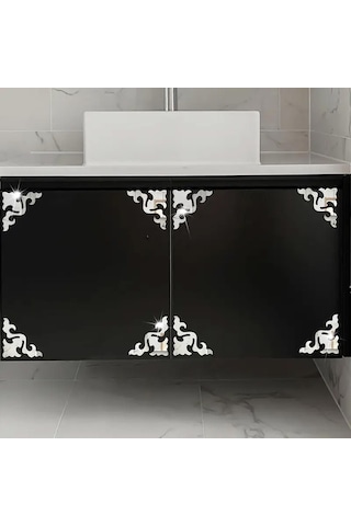 Yaprak-motif Desenli Pleksi Köşe Ayna Silver Gümüş