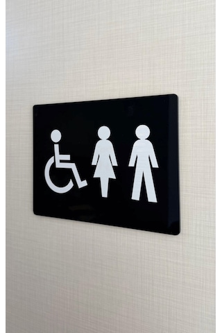 Siyah Pleksi Kadın Erkek Engelli Wc Levhası Unisex Tuvalet Yönlendirme Tabelası