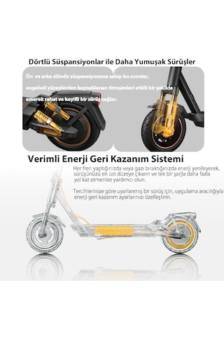 Gt3 Max Elektrikli Scooter 75km 1000w %22 Eğim 25km Hız Oto Far Siyah