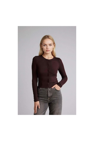 Defacto Fıtted Bisiklet Yaka Ribana Hırka G9457ax26spbn116 Kahve-bn116