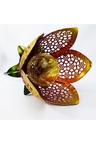 Yifomall Güneş Enerjili Altın Sarı Demir Çelik Delikli Çiçek Desenli Bahçe, Ev Bahçesi Ve Peyzaj Dekorasyonu İçin Dış Mekan Toprak Takılı Led Işık