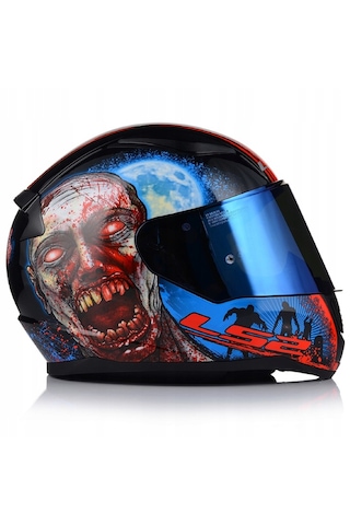 Ls2 Rapid 2 Zombie Mavi Camlı Kapalı Motosiklet Kaskı Kırmızı - Siyah