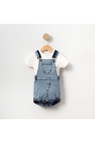 Tshırt Kot Salopet Tulum Takım Mavi