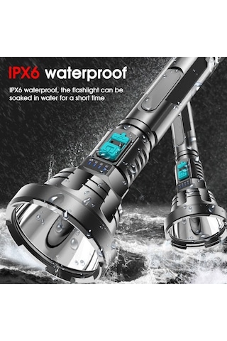 Tongxida Usb Şarjlı Güçlü Led Fener, Süper Parlak, Uzun Menzilli Dış Aydınlatma Siyah Siyah