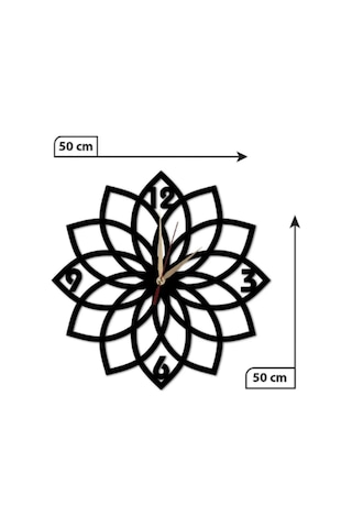 Ümra Lazer Ahşap Lazer Kesim Çiçek Duvar Saati 50x50 Mdf Siyah Renk Siyah