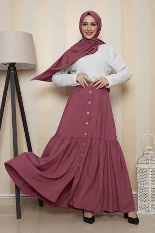 İbrahim Burak Etiler Collection Moda Çizgi Etek Gülkurusu