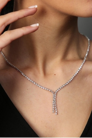 X-lady Accessories Gümüş Renk Zirkon Su Yolu Abiye Kolye - 2418 Kırmızı