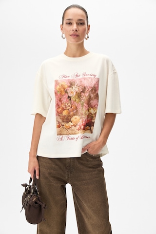 Grımelange Olende Kadın Relaxed Fit Baskılı Yuvarlak Yakalı Ekru T-shirt