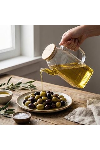 Bambu Kapaklı Cam Yağlık Ve Sirkelik Dayanıklı Ve Şeffaf Sıvı Mutfak Için Sıvı Ölçüm Ve Saklama Çözümü Çok Renkli